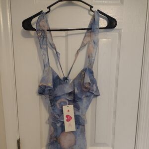 NWT S Buddy Love Cosmic Blue Mini Dress with Lace Back
